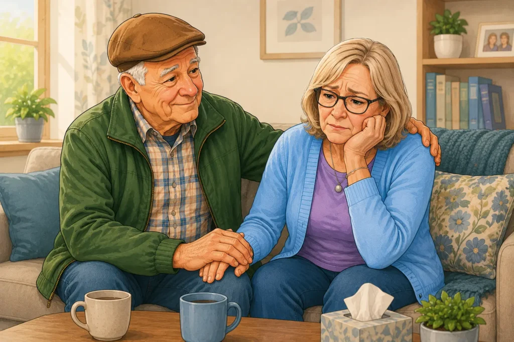 John comforting newly diagnosed Mary