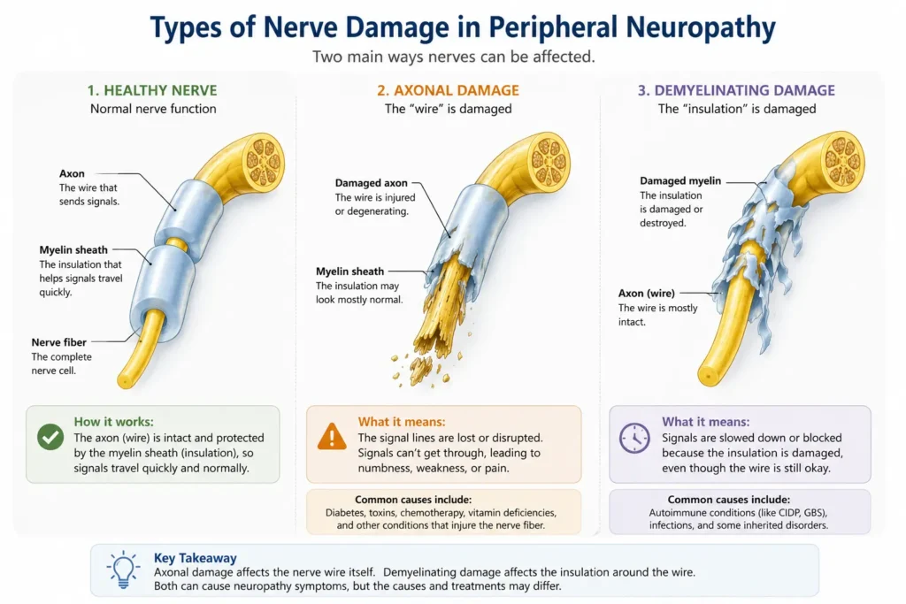 Types of nerve damage in peripheral neuropathy